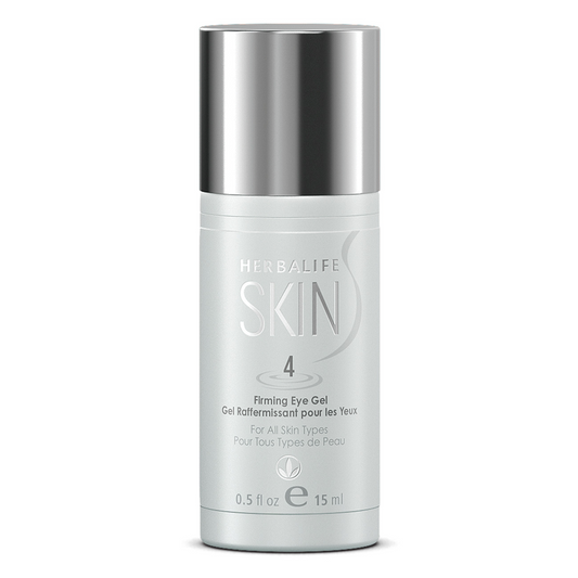 Herbalife SKIN Firming Eye Gel bottle with silver cap, designed for increasing skin elasticity around the eyes.