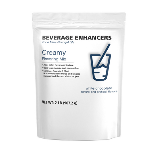 Creamy Flavoring Mix packaging for creamy beverage enhancer with white chocolate flavor, 2 LB bag.