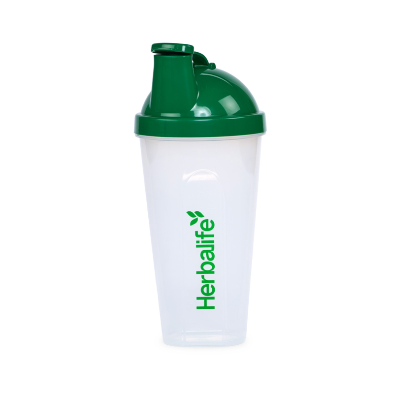 Shaker Cup featuring a clear design with a green screw-top lid, ideal for mixing Herbalife products.